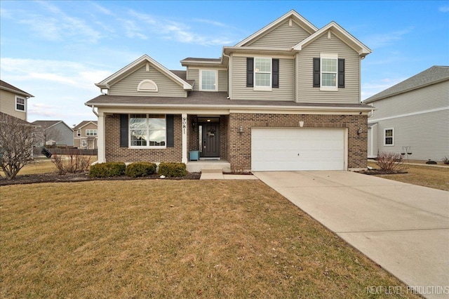 view of property featuring a garage and a front yard