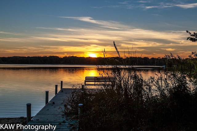 view of dock with a water view