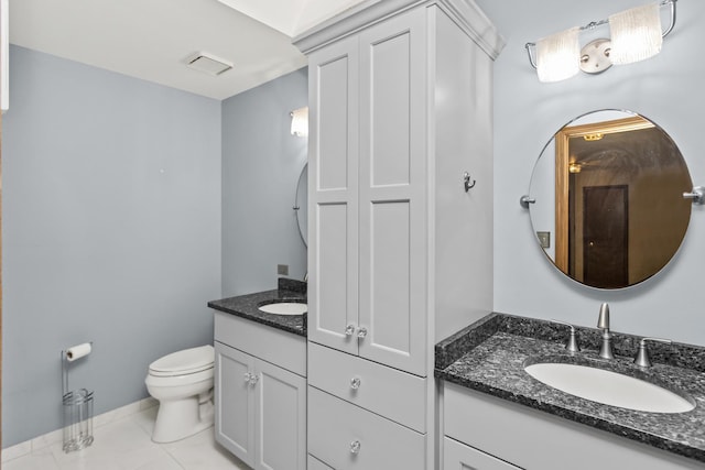 bathroom featuring toilet, vanity, and tile patterned floors