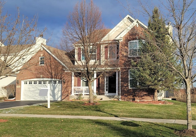 view of property with a garage and a front yard