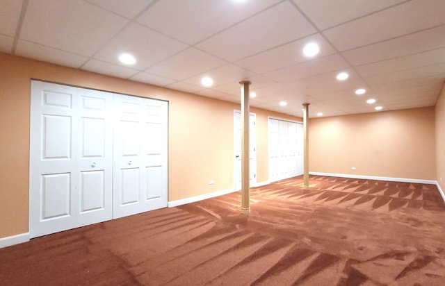 basement with carpet flooring