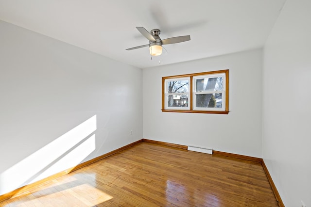 empty room with ceiling fan and wood-type flooring