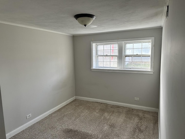 carpeted spare room featuring crown molding and a textured ceiling