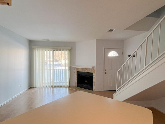 interior space with a fireplace