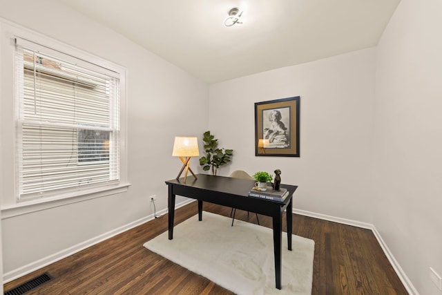 office space featuring dark hardwood / wood-style floors