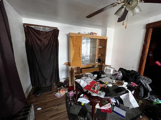 misc room with ceiling fan and hardwood / wood-style flooring