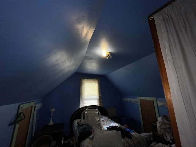 bedroom featuring vaulted ceiling