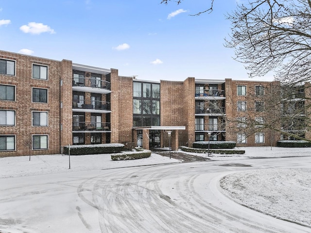 view of snow covered property