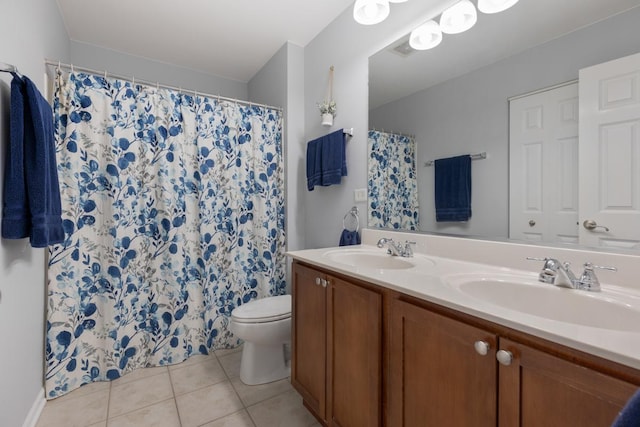 bathroom with tile patterned floors, toilet, and vanity