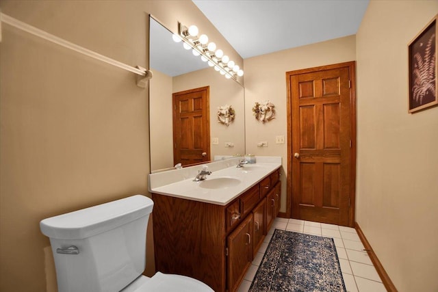 bathroom featuring toilet, tile patterned flooring, and vanity