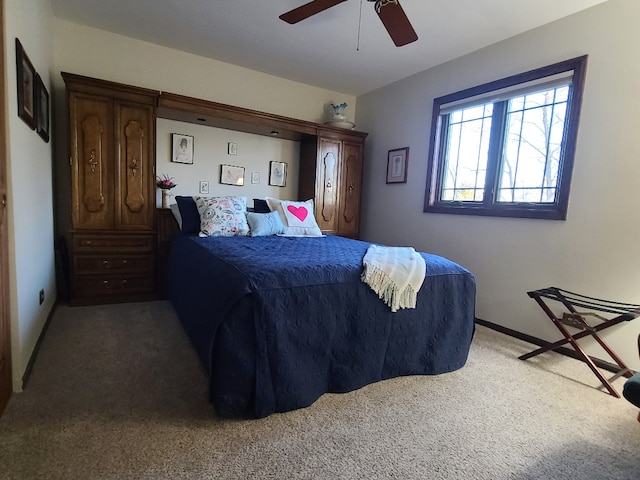 bedroom featuring carpet floors and ceiling fan