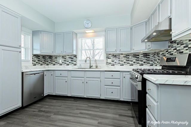 kitchen with appliances with stainless steel finishes, sink, decorative backsplash, and a wealth of natural light