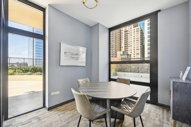 dining room featuring carpet