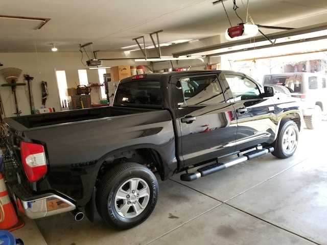 garage with a garage door opener