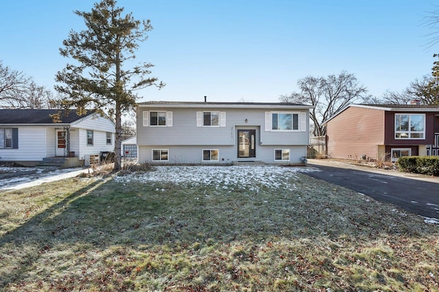 bi-level home featuring a front lawn