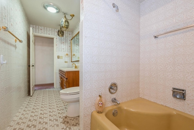 full bathroom featuring toilet, shower / tub combination, and vanity