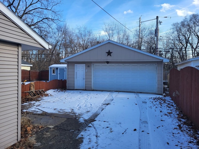 view of snow covered garage