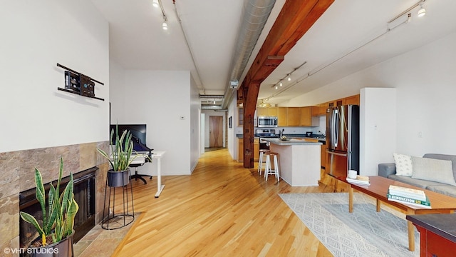 living room with light hardwood / wood-style flooring