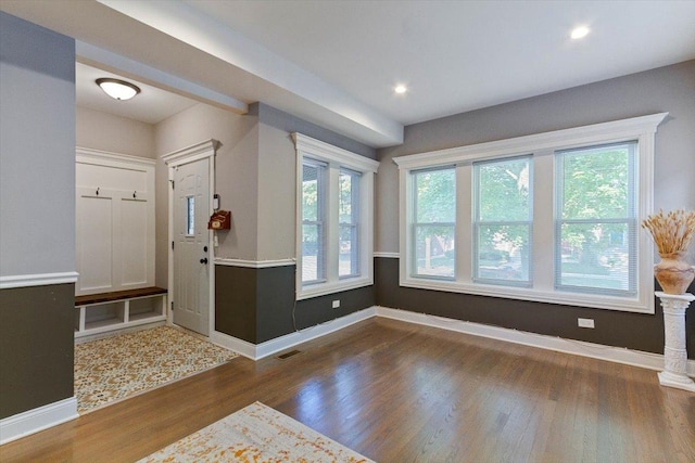 interior space with dark hardwood / wood-style floors and plenty of natural light