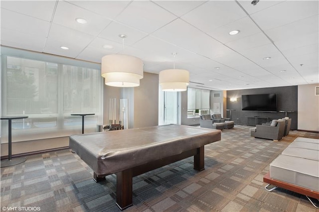 recreation room with pool table and carpet flooring