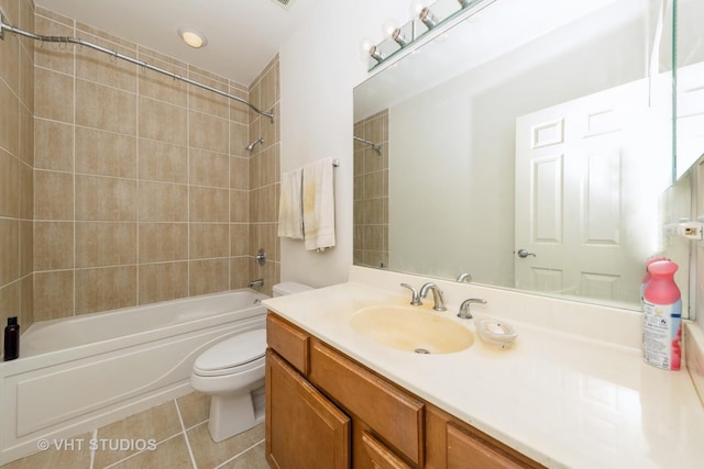 full bathroom with tile patterned flooring, shower / bath combination, vanity, and toilet