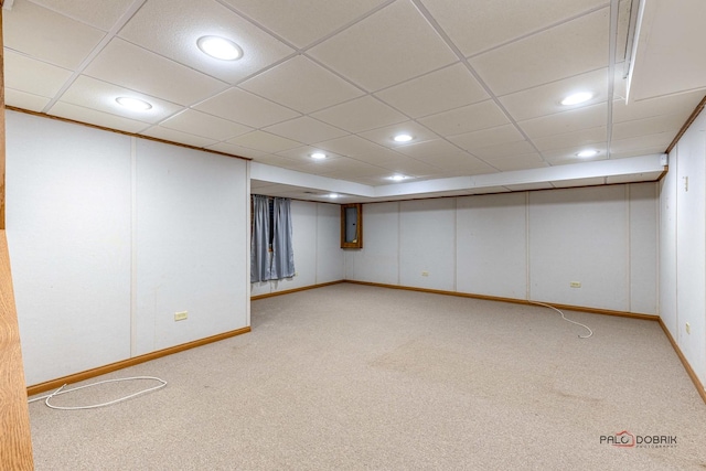 finished basement featuring recessed lighting, baseboards, and carpet