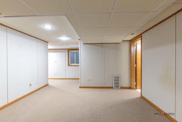 finished basement with recessed lighting, carpet, visible vents, and baseboards