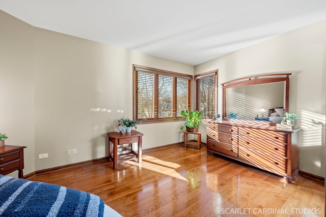 bedroom featuring multiple windows and hardwood / wood-style floors