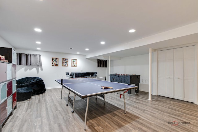 playroom with light wood-type flooring