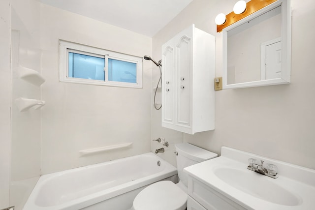 full bathroom with shower / bathtub combination, toilet, and vanity