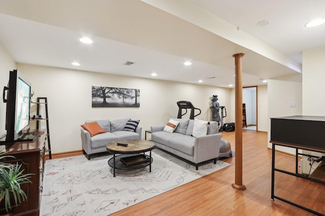 living room featuring light hardwood / wood-style floors