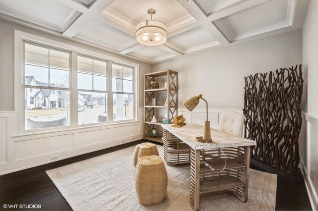 spare room with coffered ceiling, french doors, and beamed ceiling