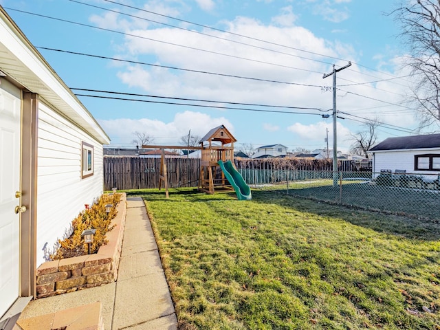 view of yard with a playground