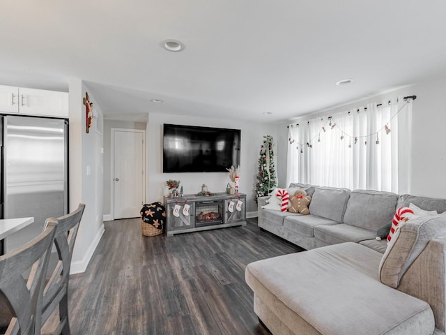 living room with dark hardwood / wood-style floors