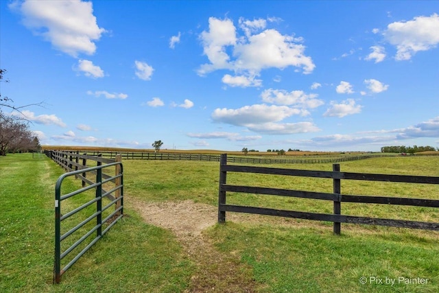 view of gate featuring a yard and a rural view