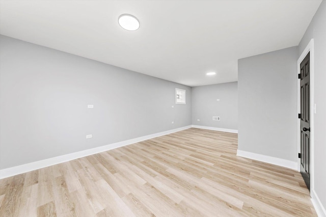 basement with light wood-type flooring