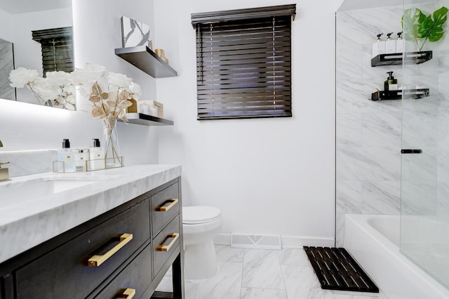 full bathroom featuring shower / bathtub combination, toilet, and vanity