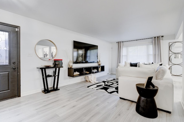 living room with light wood-type flooring and a healthy amount of sunlight