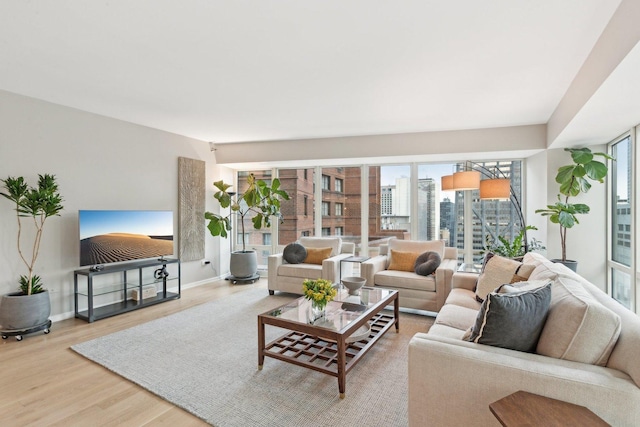 living room with hardwood / wood-style floors