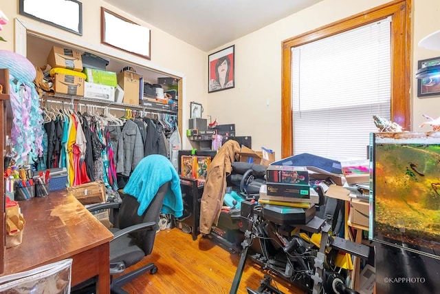 home office featuring wood finished floors