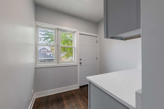 interior space with dark wood-type flooring