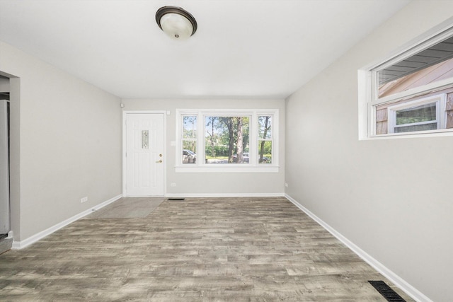 foyer entrance with light wood-type flooring