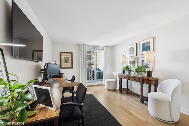 office area featuring light hardwood / wood-style flooring