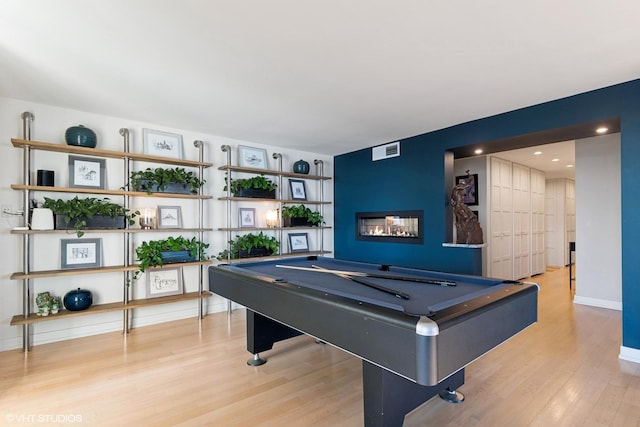 rec room featuring billiards and wood-type flooring