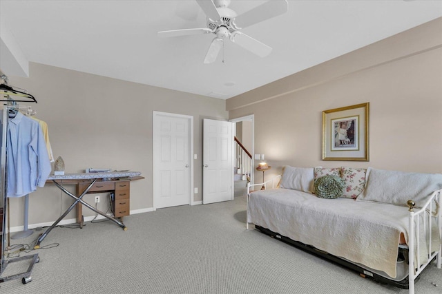 bedroom with carpet flooring and ceiling fan