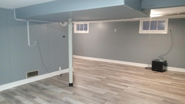 basement featuring wood-type flooring