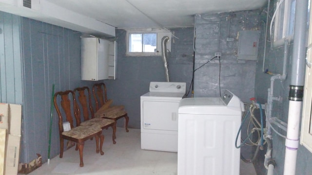 laundry room featuring electric panel and independent washer and dryer