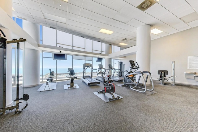 gym with a high ceiling