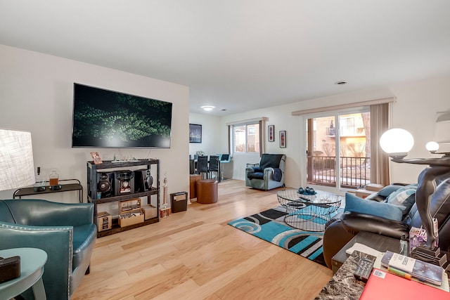 living room with light hardwood / wood-style flooring