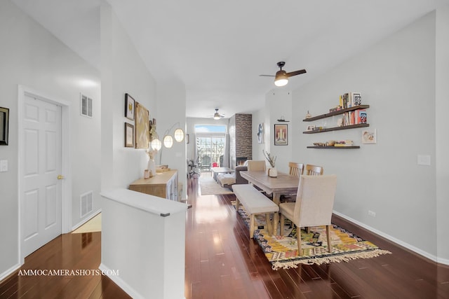 dining room featuring ceiling fan and hardwood / wood-style floors